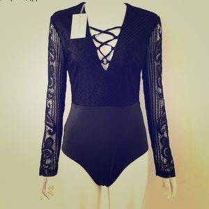Lace up long sleeve bodysuit